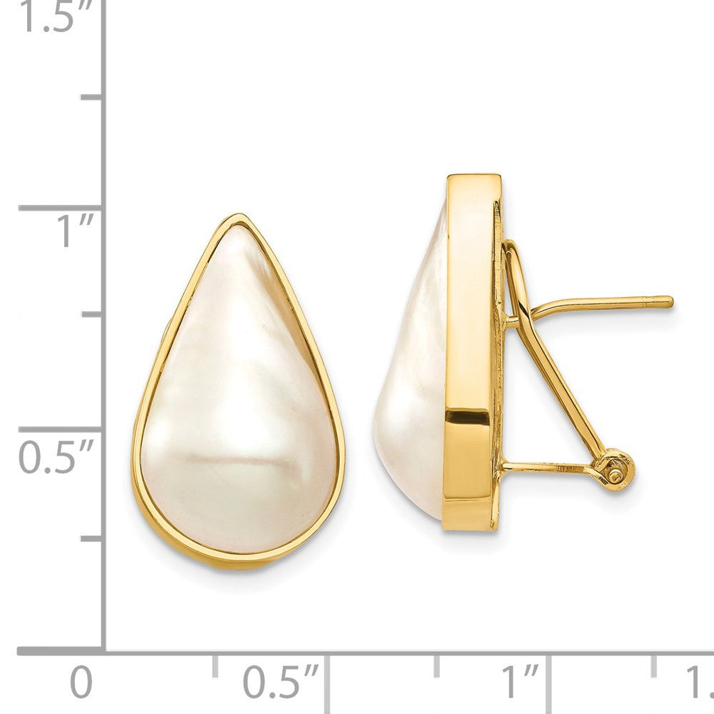 14k Yellow Gold Saltwater Cultured Mabe Pearl Omega Back Stud Earrings