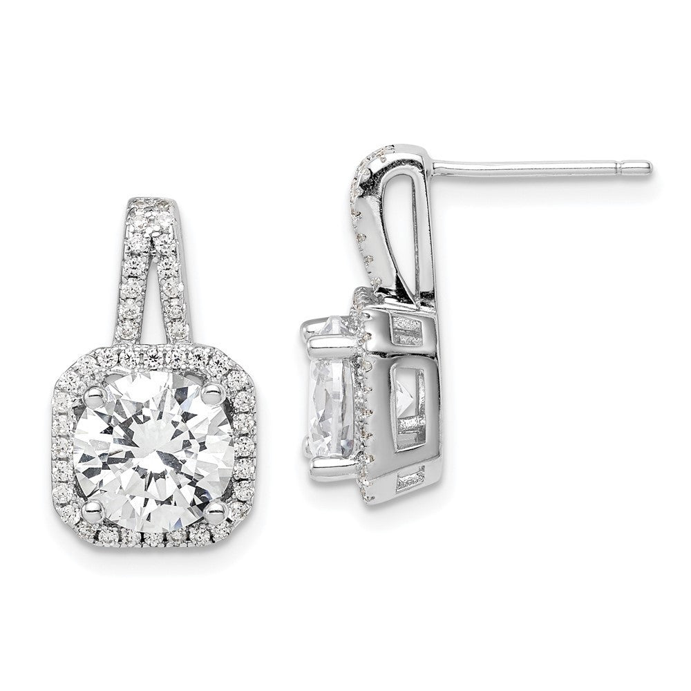 Sterling Silver Rhodium-plated CZ Halo Dangle Earrings