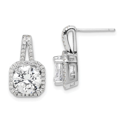 Sterling Silver Rhodium-plated CZ Halo Dangle Earrings