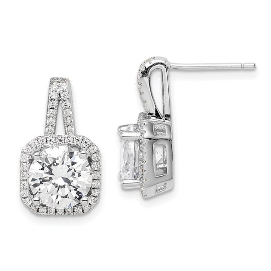 Sterling Silver Rhodium-plated CZ Halo Dangle Earrings