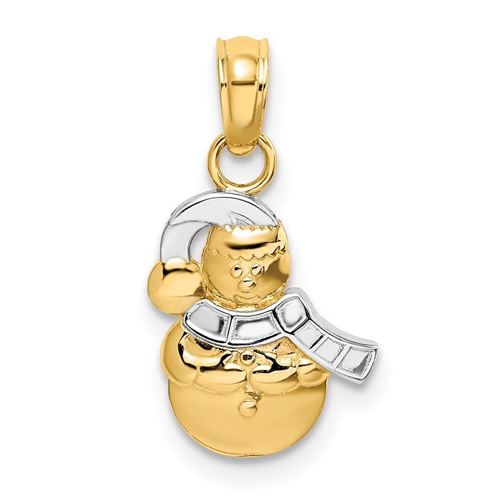 14k Yellow Gold Rhodium Snowman Charm Pendant