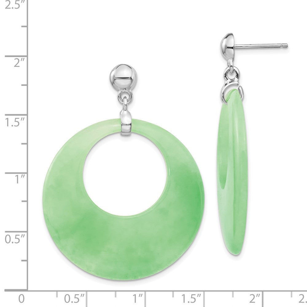 Sterling Silver Rhodium-plated Polished Jade Circle Dangle Earrings