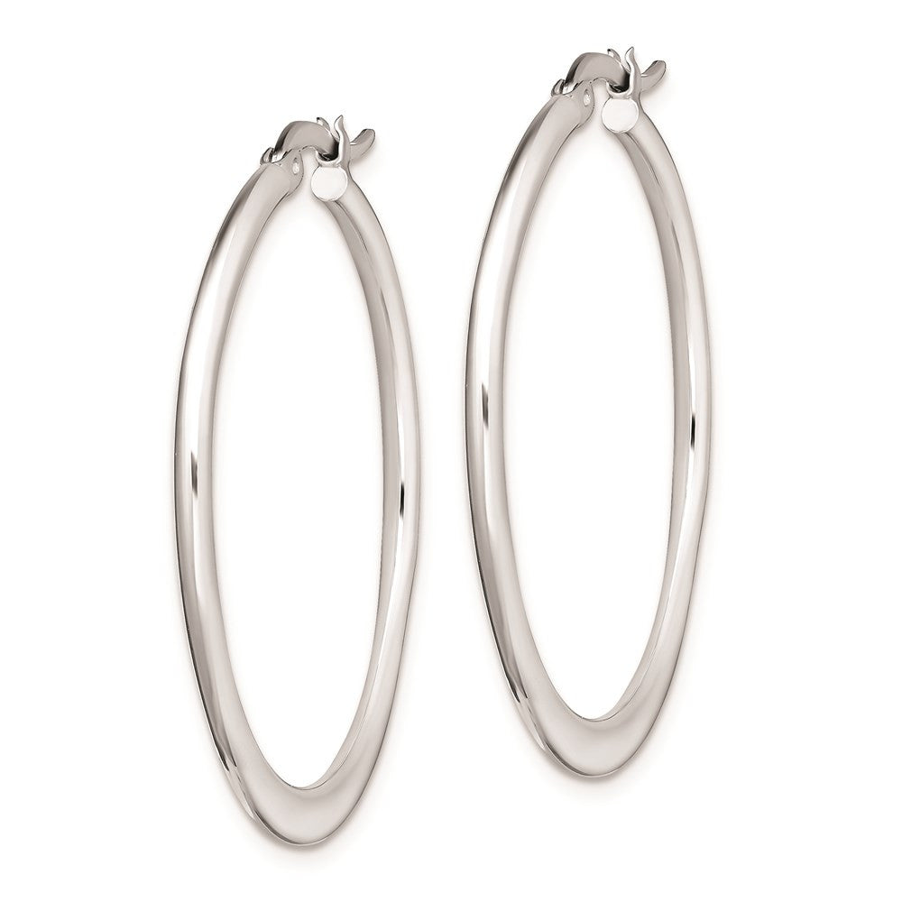 Sterling Silver Rhodium-plated Polished Tapered Round Hoop Earrings