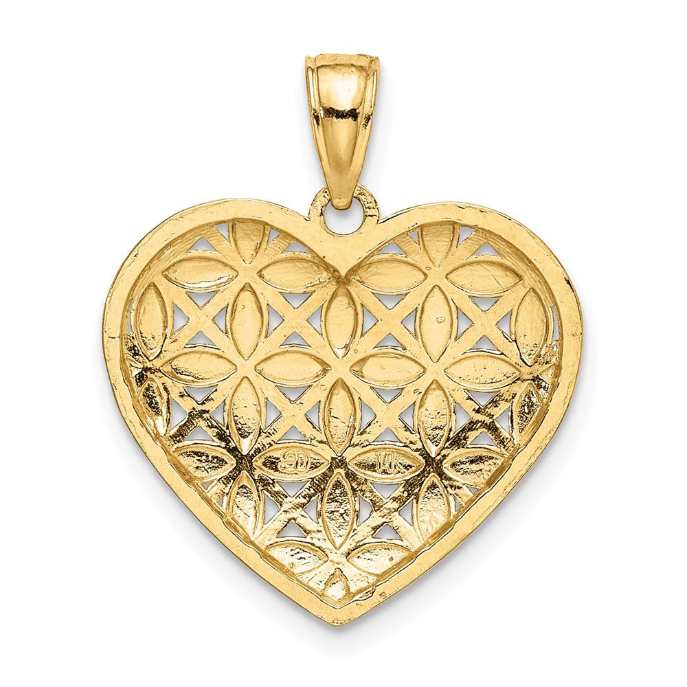 14k Yellow Gold Rhodium Diamond-cut Leaves In Heart Charm Pendant