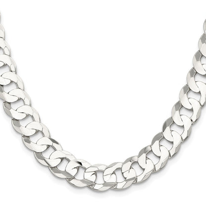 Sterling Silver 11.9mm Concave Beveled Curb Chain Necklace 22"