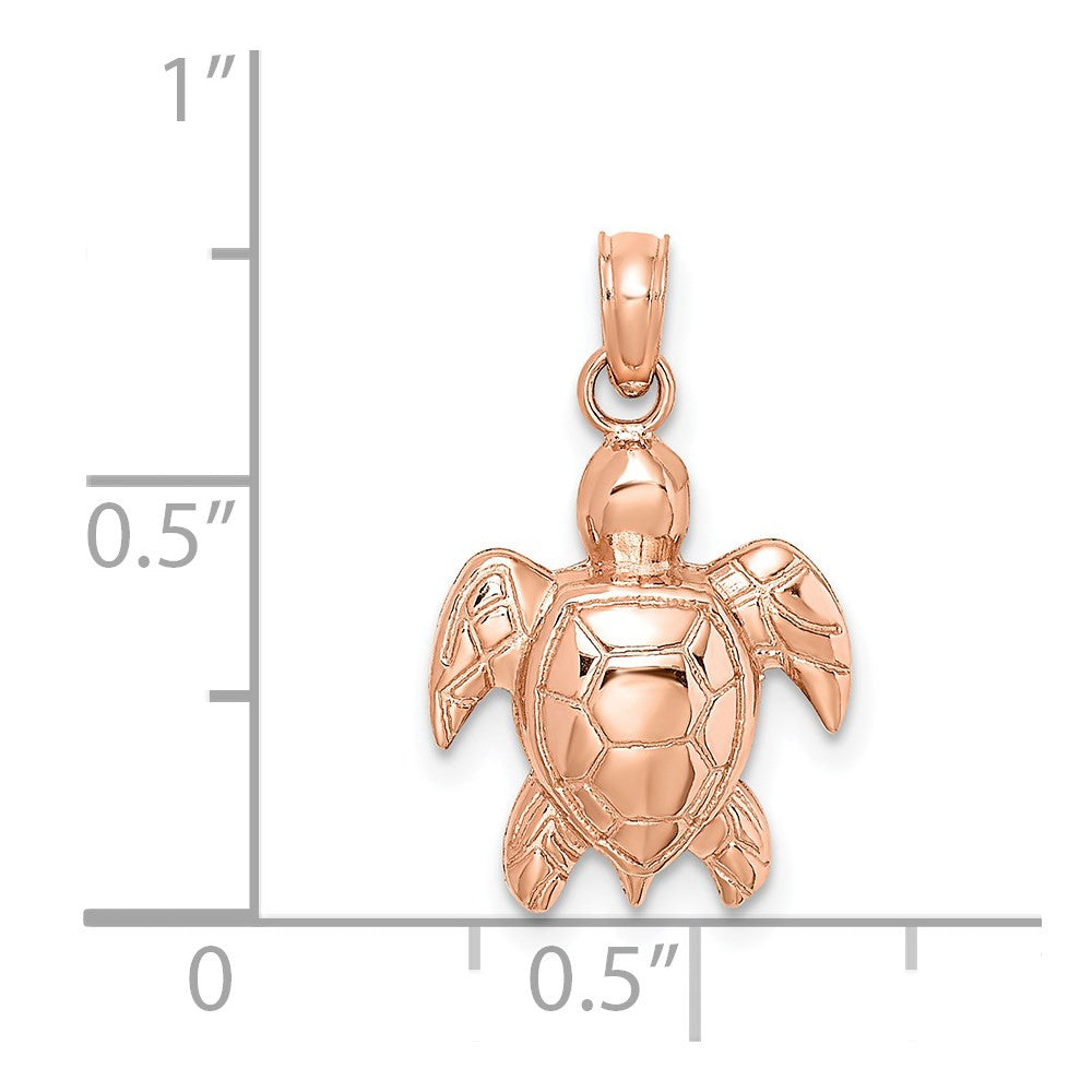 14K Rose Gold Textured Sea Turtle Charm Pendant