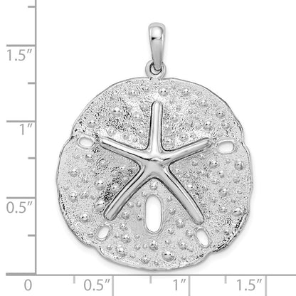 Sterling Silver Rhodium-Plated Polished and Textured Large Sand Dollar Pendant