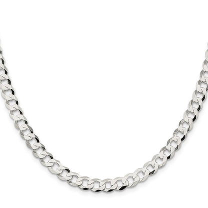 Sterling Silver 6.8mm Flat Curb Chain Necklace 30"