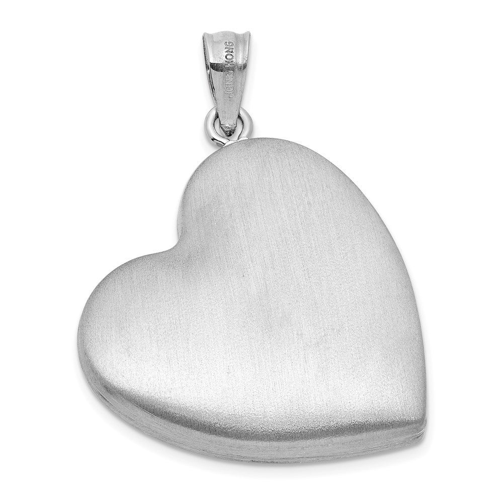 Sterling Silver Brushed Diamond And Enameled Rose MOM 24mm Heart Locket
