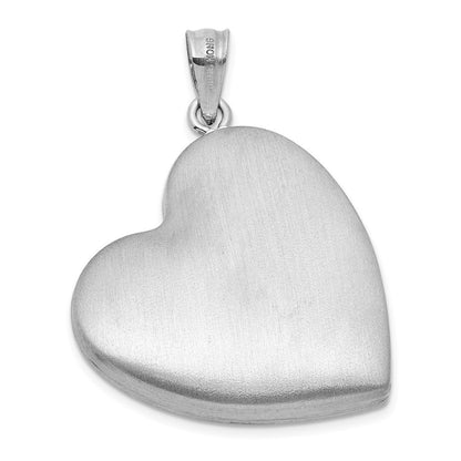 Sterling Silver Brushed Diamond And Enameled Rose MOM 24mm Heart Locket
