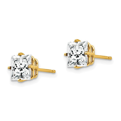 14k Yellow Gold 6mm Princess Cut Cubic Zirconia Stud Earrings