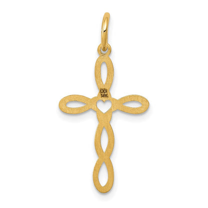 14k Yellow Gold Loop w/Center Heart Cross Pendant