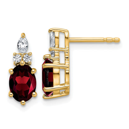 14k Yellow Gold Polished Diamond and Garnet Twisted Drop & Dangle Earrings