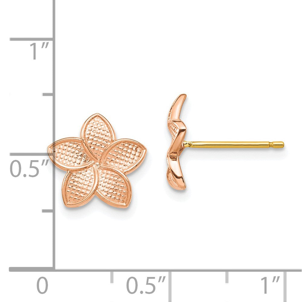 14K Rose Gold Polished & Textured Plumeria & Yellow & Earring Backs