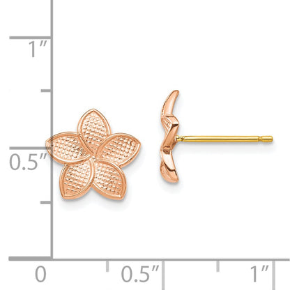 14K Rose Gold Polished & Textured Plumeria & Yellow & Earring Backs