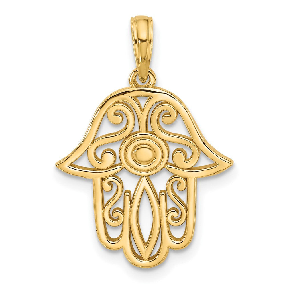 14k Yellow Gold Fancy Hamsa Charm Pendant