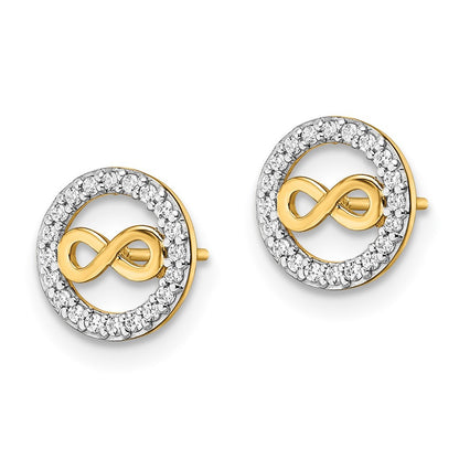 14k Yellow Gold CZ Infinity Symbol Button Stud Earrings