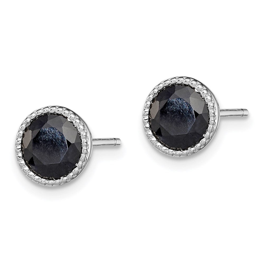 Sterling Silver Rhodium-plated Black Sapphire Stud Earrings