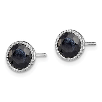 Sterling Silver Rhodium-plated Black Sapphire Stud Earrings