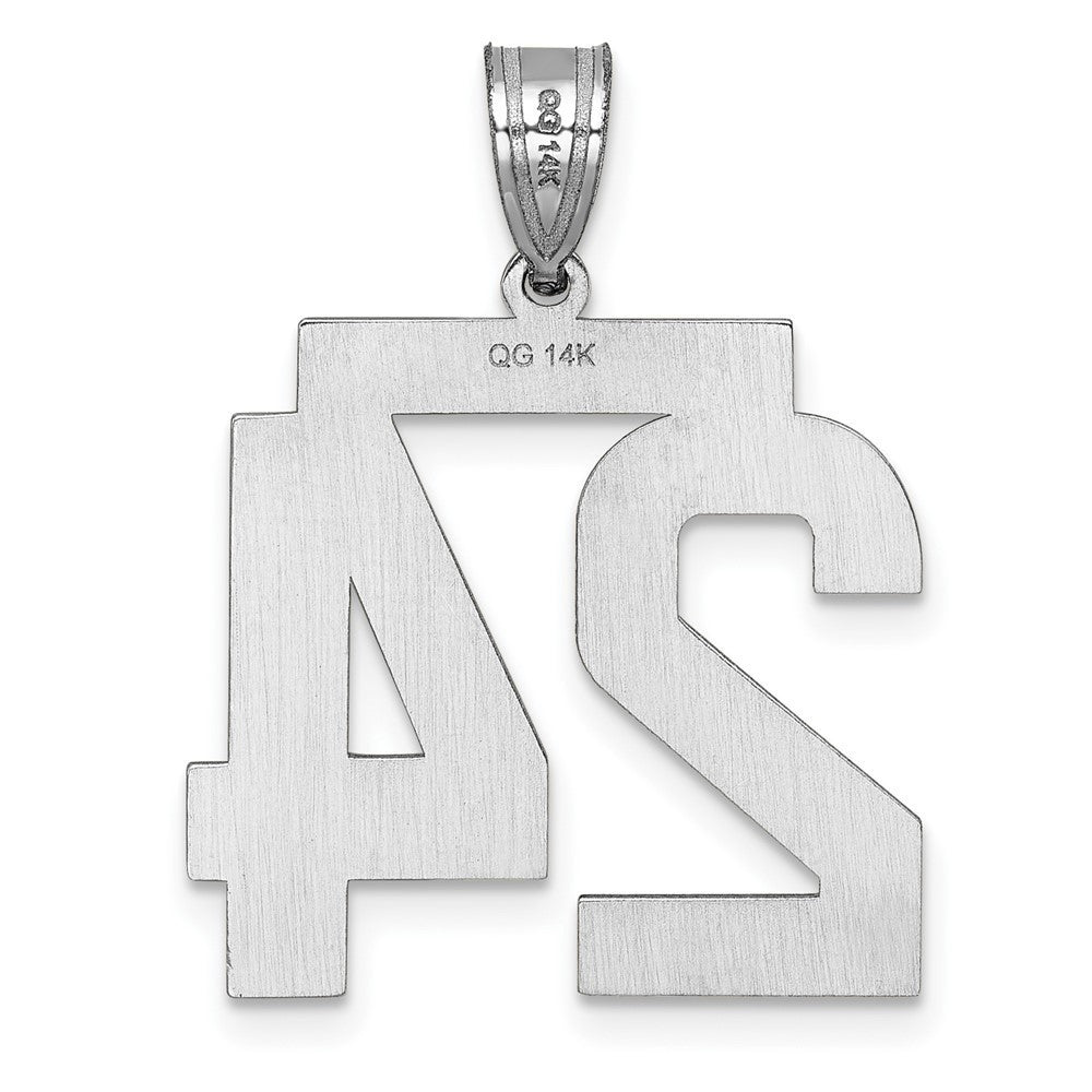 14k White Gold Large Brushed Diamond-cut Number 24 Charm Pendant