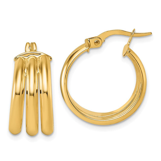 14k Yellow Gold Polished Triple Row Hoop Earrings