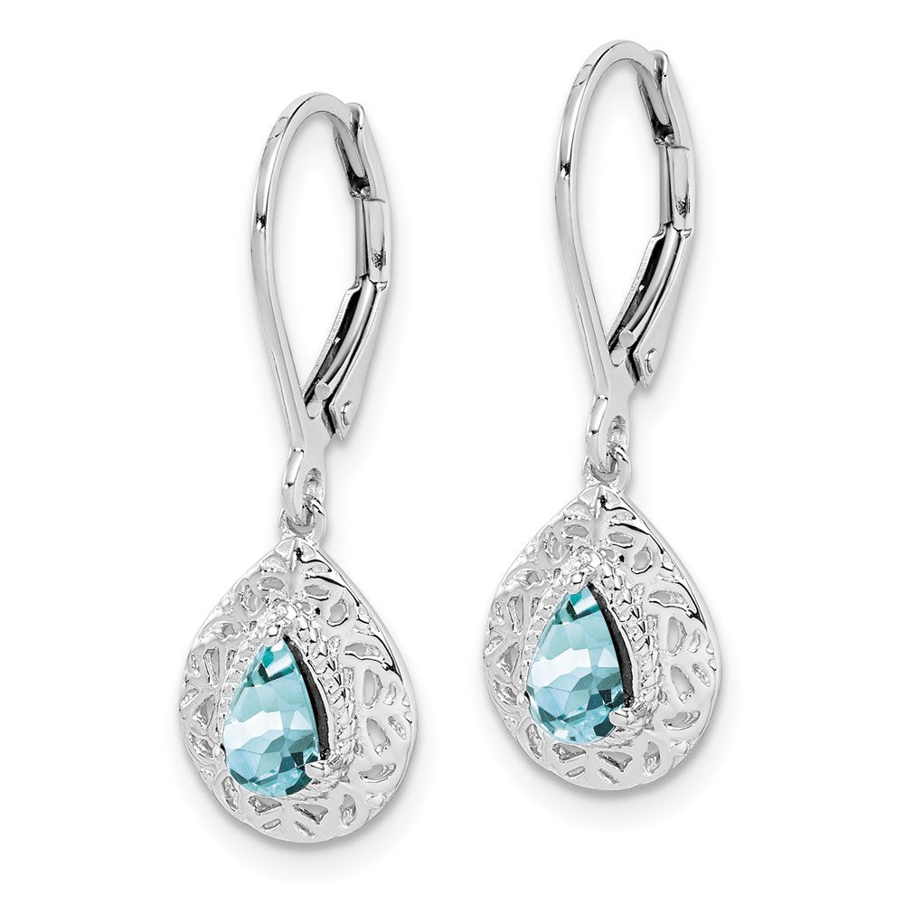 Sterling Silver Rhodium-plated Aquamarine Lever Back Dangle Earrings