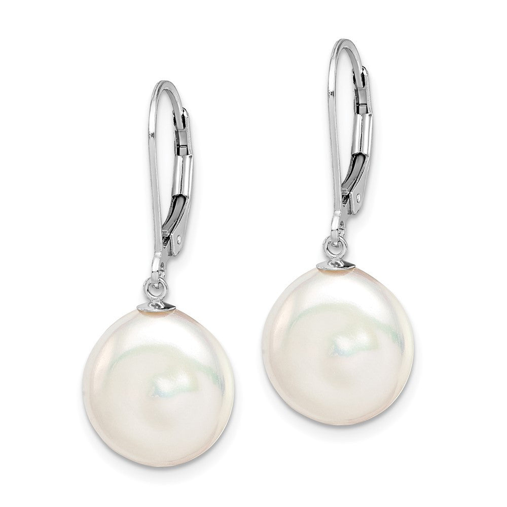 Sterling Silver 12-13mm White Coin Freshwater Cultured Pearl Dangle Earrings
