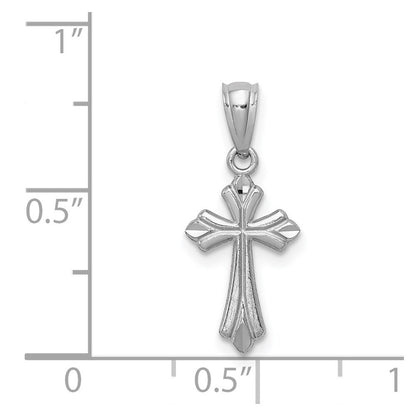 14k White Gold Budded Cross Charm Pendant
