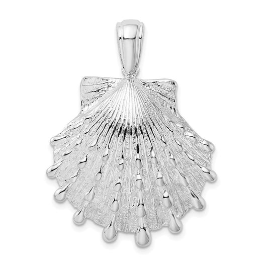 Sterling Silver Rhodium-Plated Polished and Textured Lions Paw Shell Pendant