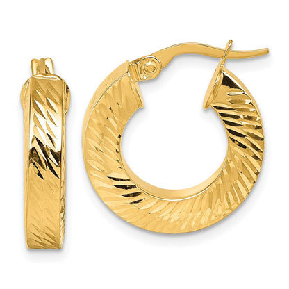 14k Yellow Gold Polished and Diamond-cut Square Tube Hoop Earrings