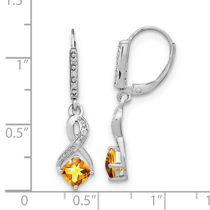 Sterling Silver Rhodium-plated Citrine and Diamond Dangle Earrings