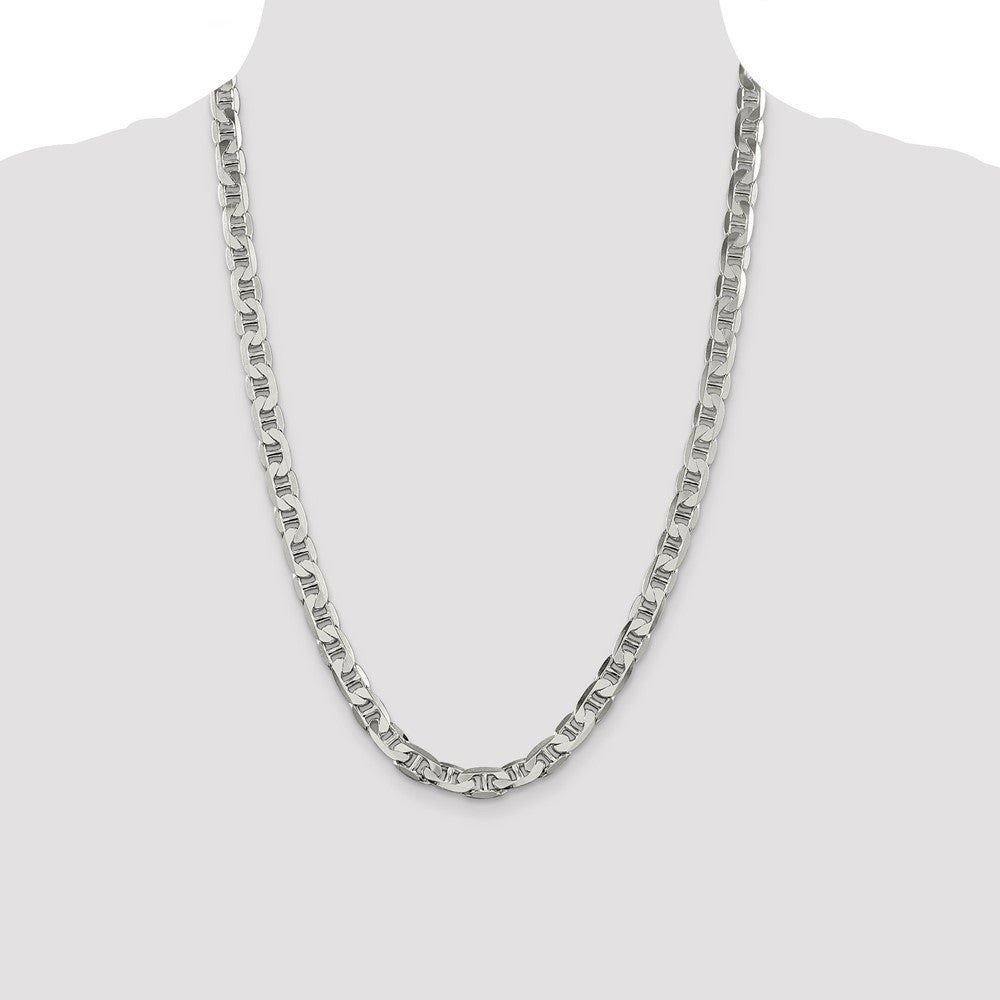 Sterling Silver 7mm Flat Anchor Chain Necklace 24"