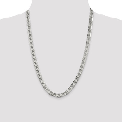 Sterling Silver 7mm Flat Anchor Chain Necklace 24"