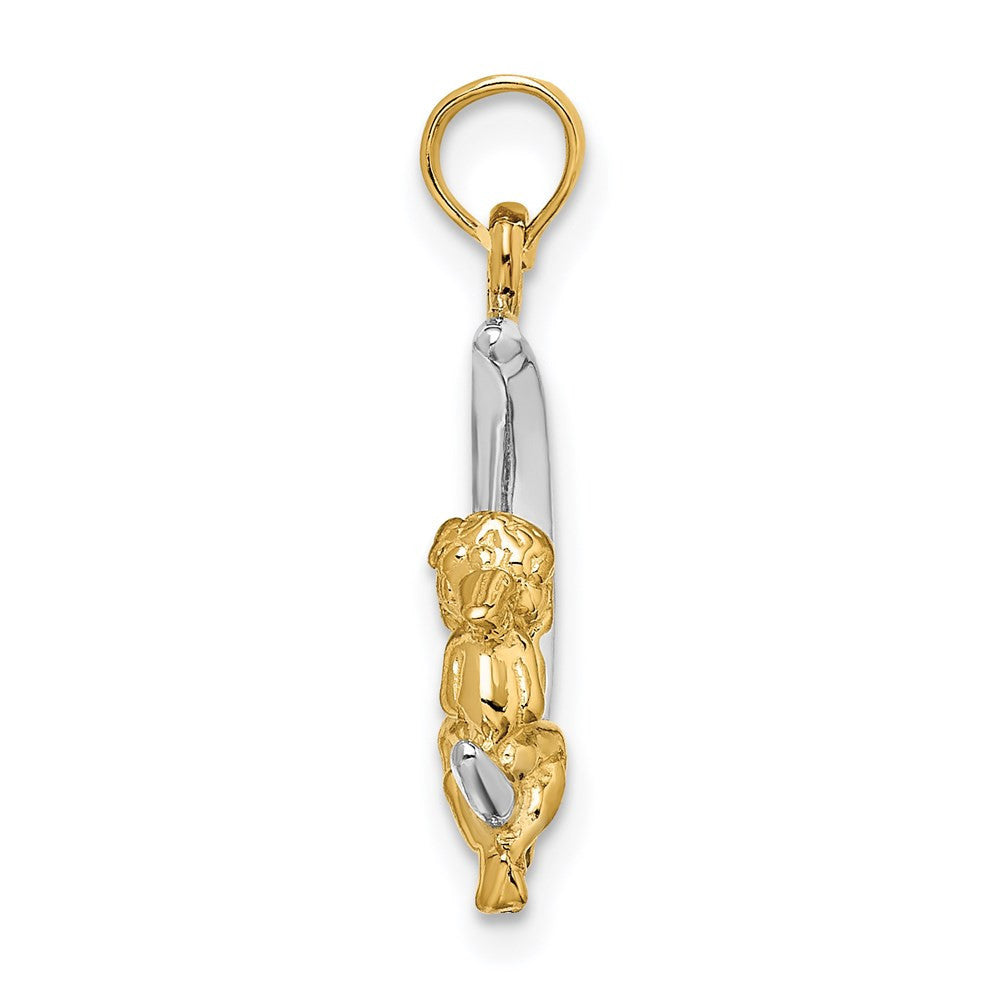 14k Yellow Gold Rhodium 3-D Angel on Moon Charm Pendant