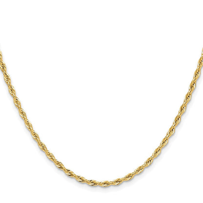 14k Yellow Gold 2.5mm Semi-Solid Rope Chain Necklace 28"