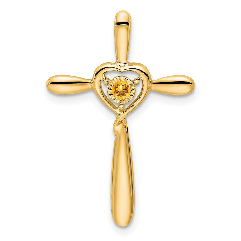 14k Yellow Gold Citrine Cross Heart Chain Slide