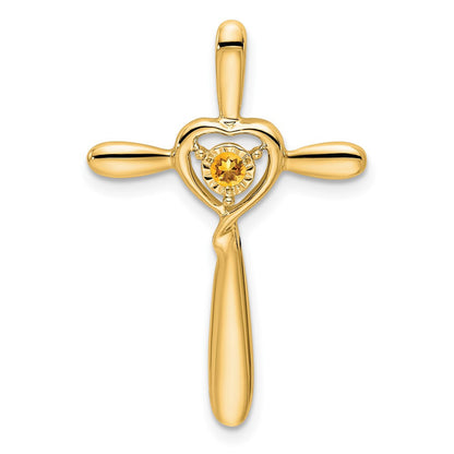 14k Yellow Gold Citrine Cross Heart Chain Slide