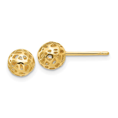 14k Yellow Gold Fancy Ball Stud Earrings