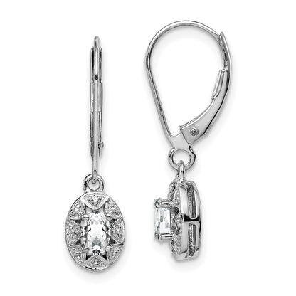 Sterling Silver Rhodium-plated Diam. & White Topaz Dangle Earrings