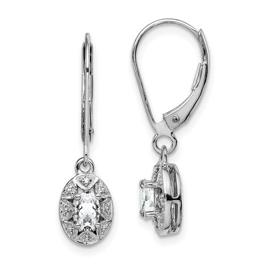 Sterling Silver Rhodium-plated Diam. & White Topaz Dangle Earrings