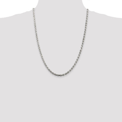 Sterling Silver 4.25mm Diamond-cut Rope Chain Necklace 24"