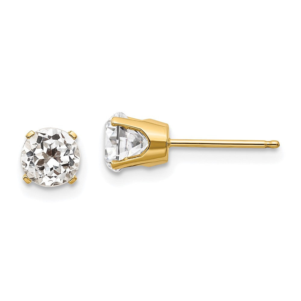 14k Yellow Gold 5mm White Topaz Stud Earrings - April