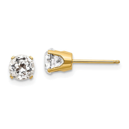 14k Yellow Gold 5mm White Topaz Stud Earrings - April