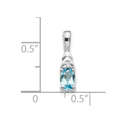 14k White Gold Blue Topaz and Diamond Pendant