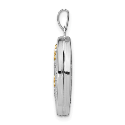 Sterling Silver Rhod-plated & Gold-plated Floral Granddaughter Oval Locket