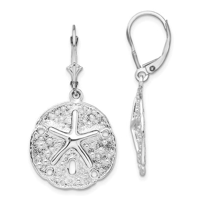 Sterling Silver Rhodium-Plated Sand Dollar Starfish Leverback Dangle Earrings