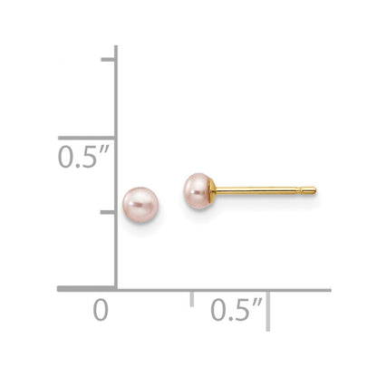 14k Yellow Gold 3-4mm Purple Button Freshwater Cultured Pearl Stud Earrings