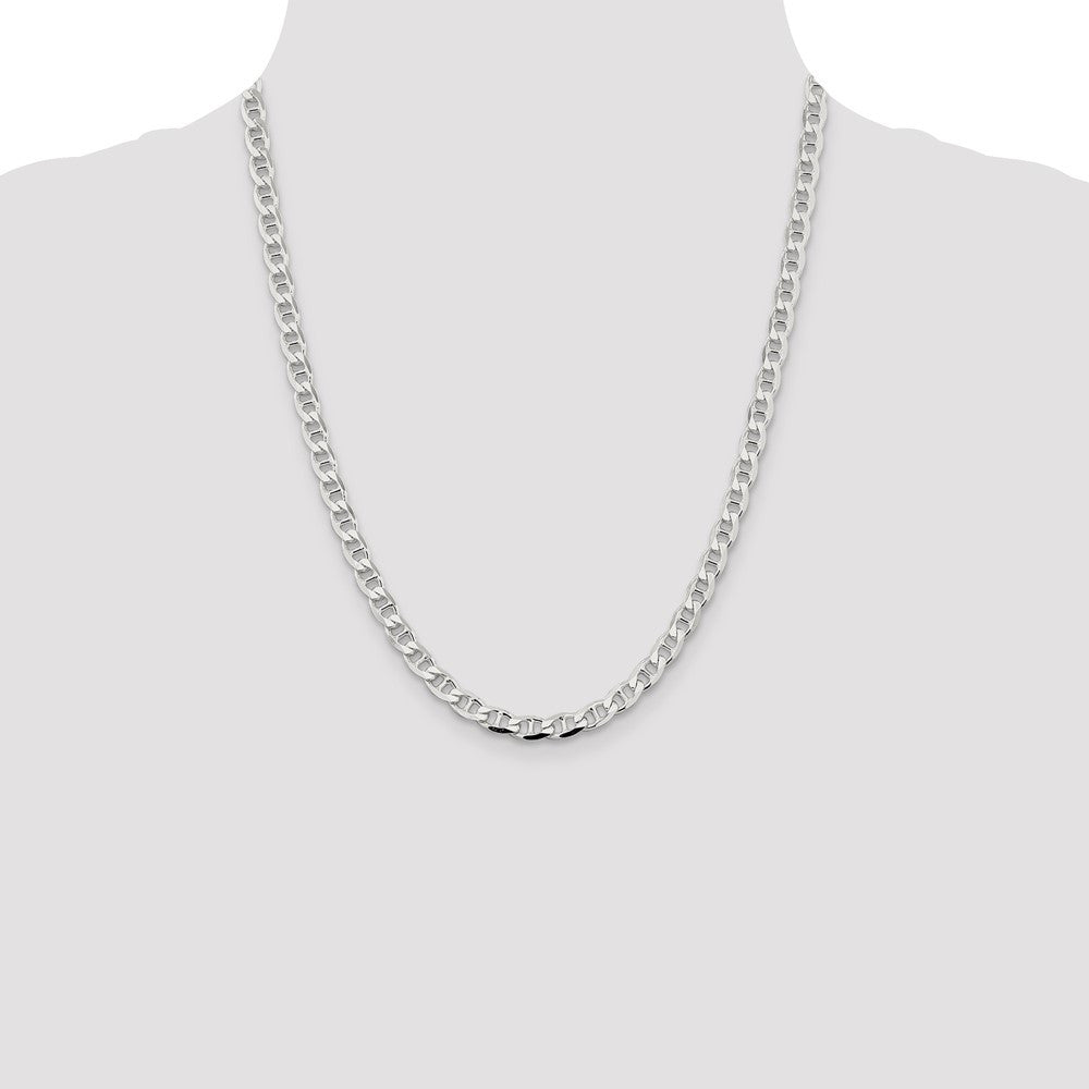 Sterling Silver 5.7mm Diamond-Cut Flat Anchor Curb Chain Necklace 22"