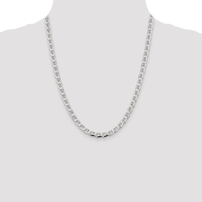 Sterling Silver 5.7mm Diamond-Cut Flat Anchor Curb Chain Necklace 22"