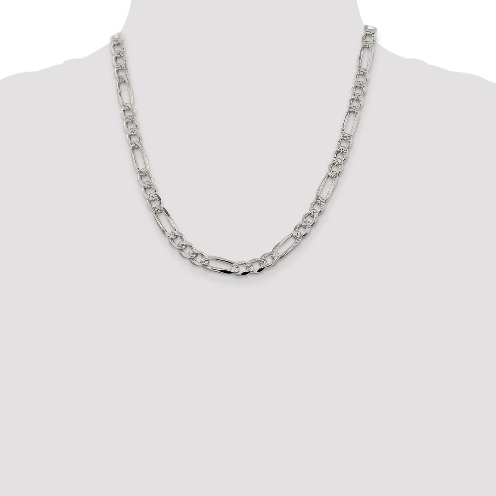 Sterling Silver 7.25mm Pav� Flat Figaro Chain Necklace 20"